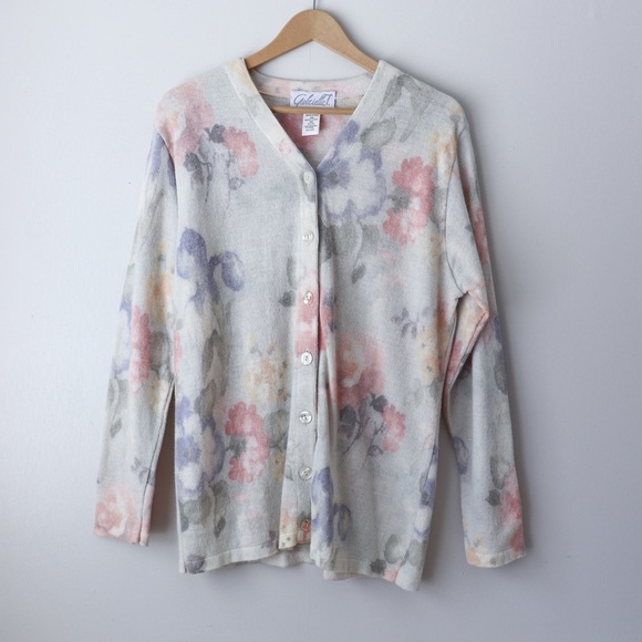 Vintage Floral Print Merino Wool Blend Cottagecore Cardigan Sweater - Picture 1 of 8